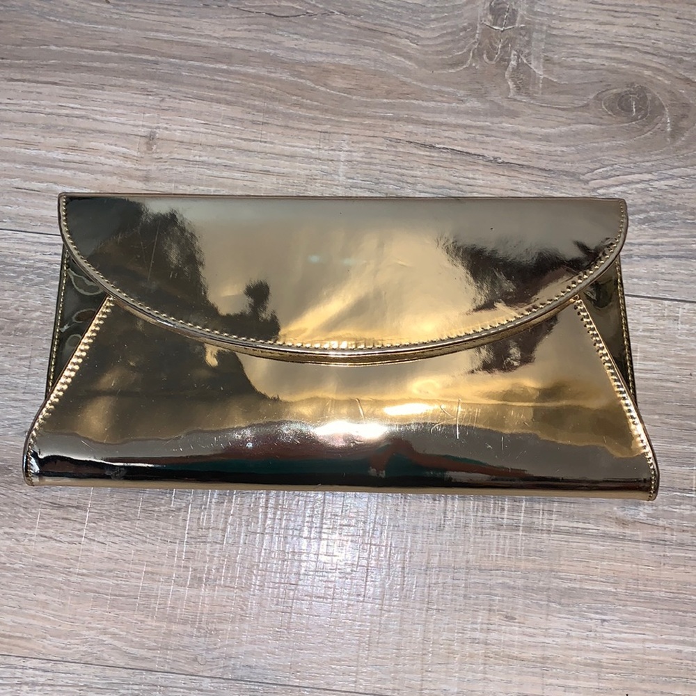 Steve Madden metallic gold Christmas holiday clutch handbag